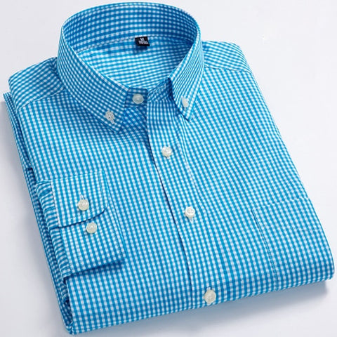 Image of Men's Standard-Fit Long-Sleeve Micro-Check Shirt