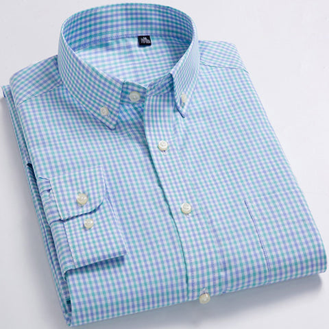 Image of Men's Standard-Fit Long-Sleeve Micro-Check Shirt