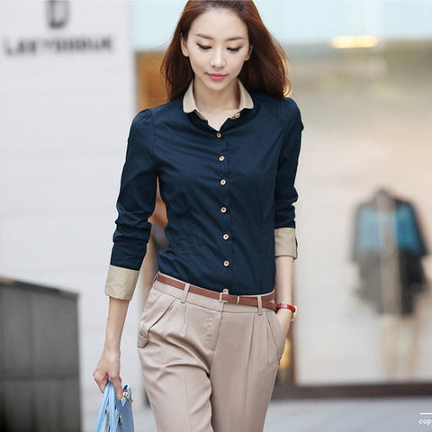 Image of Long Sleeve Shirts Women Blouse Autumn Lapel Office