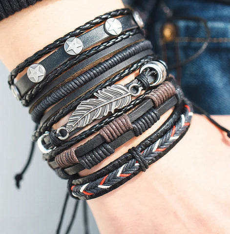 Image of Men Fashion Braided Handmade Star Rope Wrap Bracelets