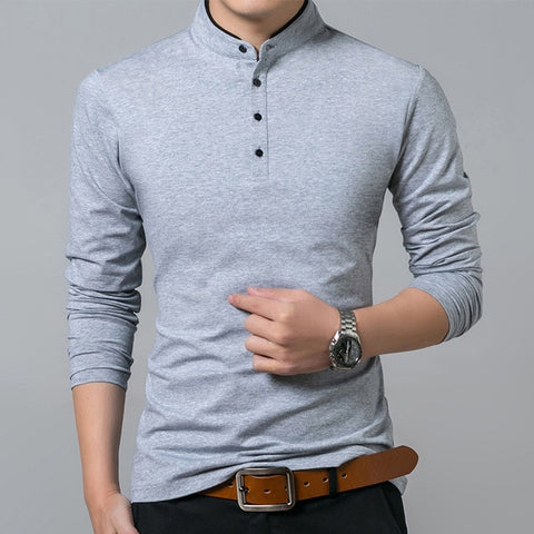 Image of Mens Long Sleeve Solid Polo Shirts