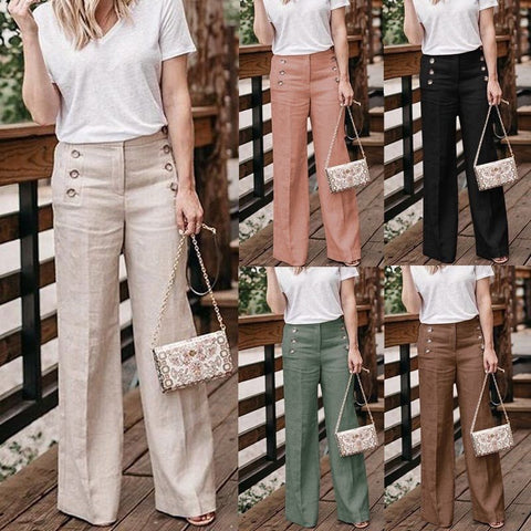 Image of Plus Size Cotton Linen Women Wide Legs Pants