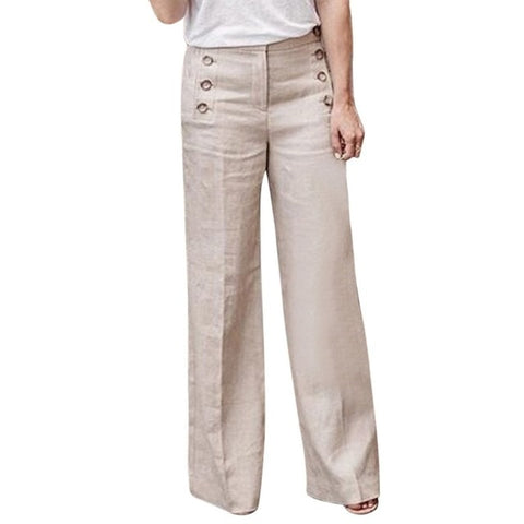 Image of Plus Size Cotton Linen Women Wide Legs Pants