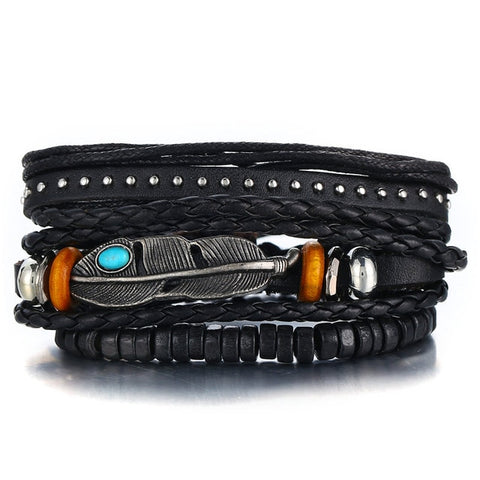 Image of Men Fashion Braided Handmade Star Rope Wrap Bracelets