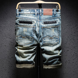 Blue Men Streetwear Ripped Bermuda Jeans