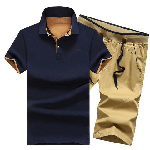 Image of Polo Shirts Sets- 2 Piece Set Elastic Waist Shorts