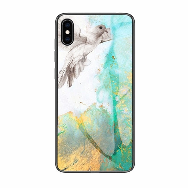 Luxury Marble Phone Case for iPhone X Xs Max Glass PC pigeon Back Cover Silicone Soft