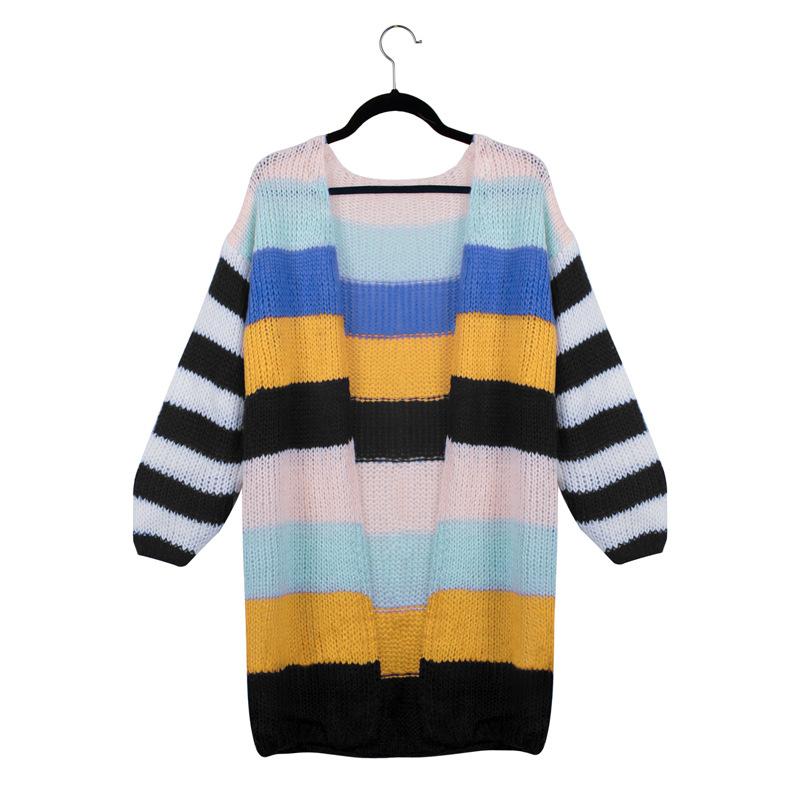 Hit Color Patchwork Women Sweater Coat