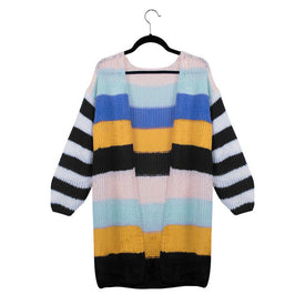 Hit Color Patchwork Women Sweater Coat