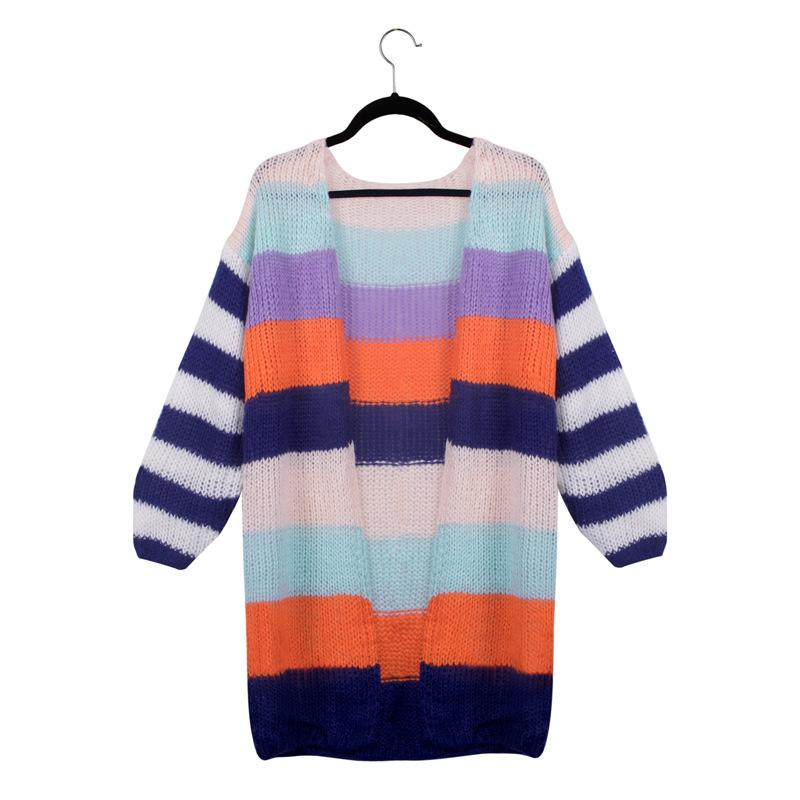 Hit Color Patchwork Women Sweater Coat