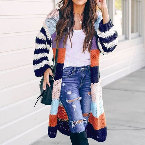 Image of Hit Color Patchwork Women Sweater Coat