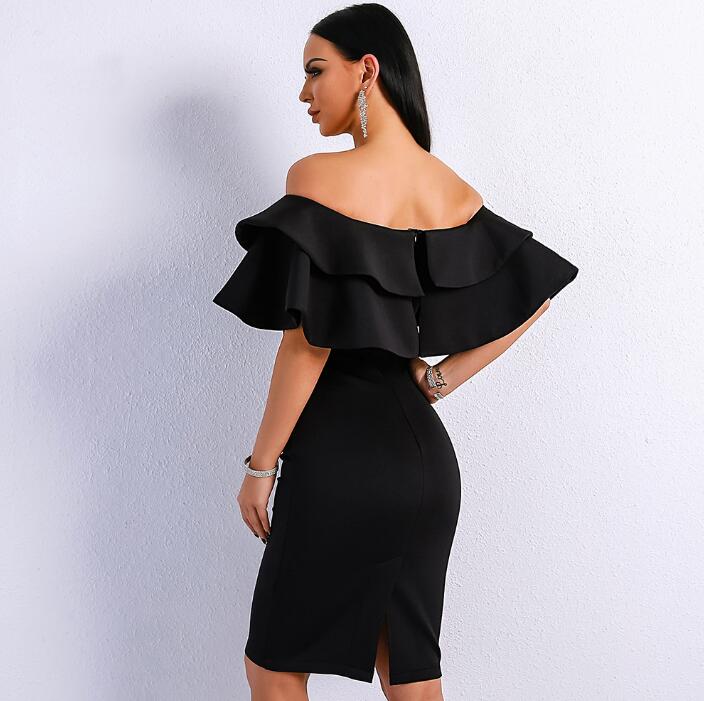 Women Slash Neck Ruffles Backless Dresses