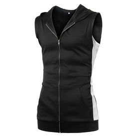 Men Zipper Splicing Sports Hooded Vest