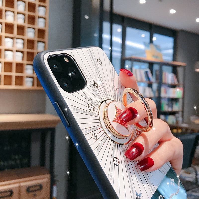 For Apple iphone 11 Case Luxury Diamond With Ring Stand Gold