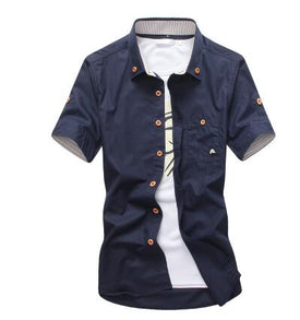 Mushroom Embroidery Mens Short Sleeve Casual Shirts