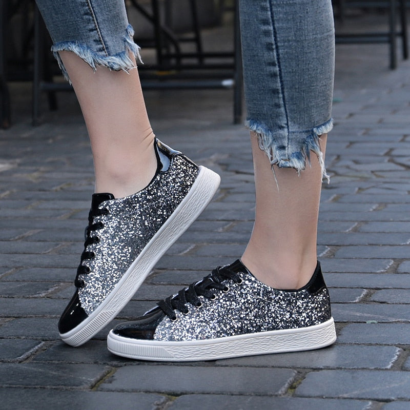 Women Sneakers lace-Up Bling Glitter