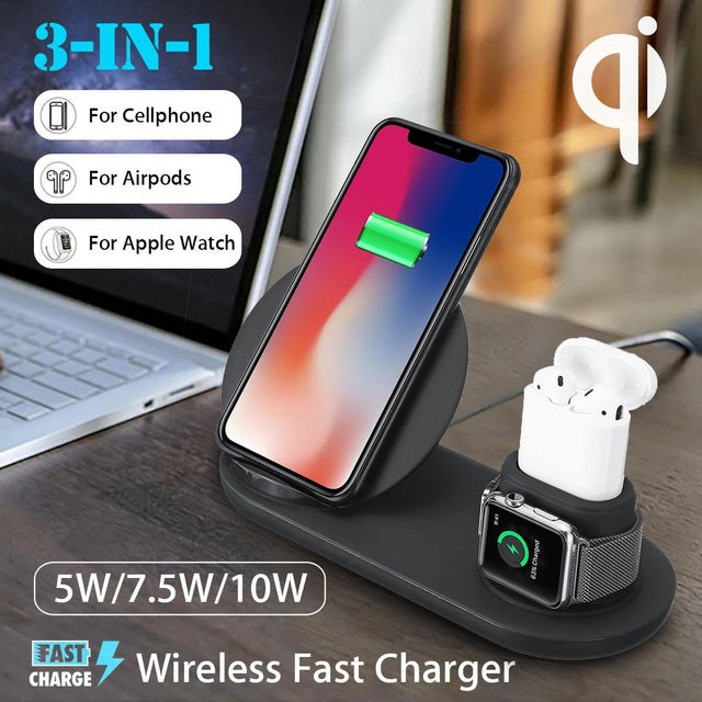 3 in1 10W Qi Wireless Charger Dock Station (Fast Charging for Apple Watch)
