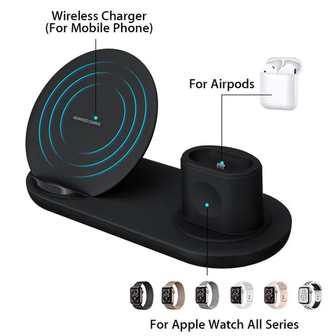 3 in1 10W Qi Wireless Charger Dock Station (Fast Charging for Apple Watch)