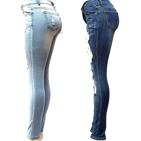 Image of Women's Skinny Hole Ripped Jeans