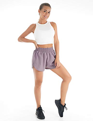 Blooming Jelly Womens Quick-Dry Running Shorts Sport Layer Elastic Waist Active Workout Shorts with Pockets 1.75" (x-Small, Army Green)