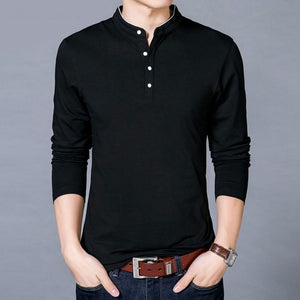 New Cotton T Shirt Men Solid Color Chinese Style Mandarin Collar
