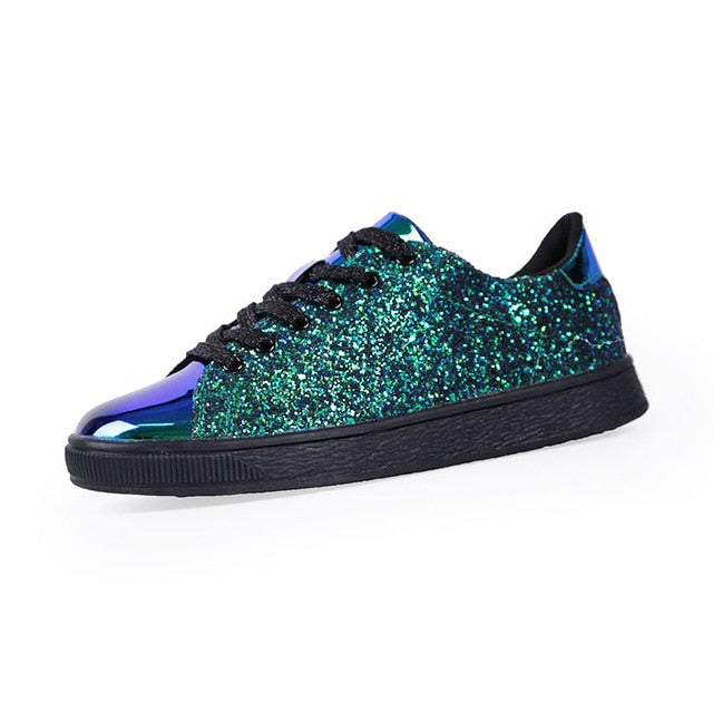 Women Sneakers lace-Up Bling Glitter