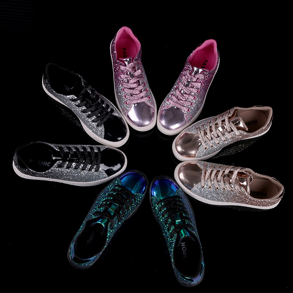 Women Sneakers lace-Up Bling Glitter