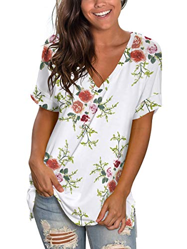 Womens Tshirts Short Sleeves Cute Juniors Tops Beach Printed Tunics Side Split S
