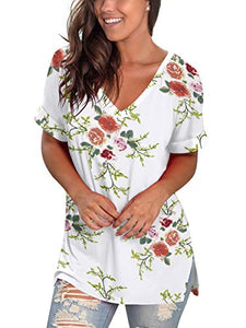 Womens Tshirts Short Sleeves Cute Juniors Tops Beach Printed Tunics Side Split S