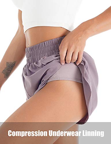 Blooming Jelly Womens Quick-Dry Running Shorts Sport Layer Elastic Waist Active Workout Shorts with Pockets 1.75" (x-Small, Army Green)