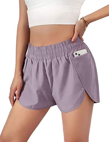 Image of Blooming Jelly Womens Quick-Dry Running Shorts Sport Layer Elastic Waist Active Workout Shorts with Pockets 1.75" (x-Small, Army Green)