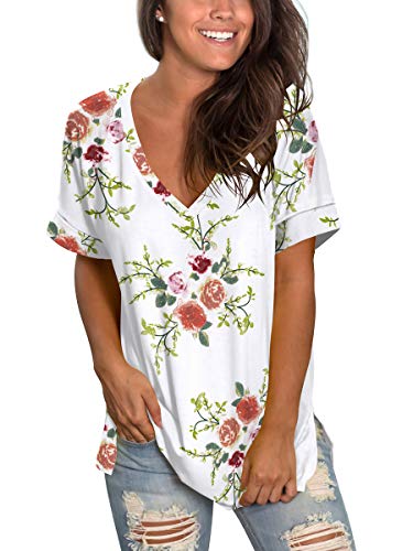 Womens Tshirts Short Sleeves Cute Juniors Tops Beach Printed Tunics Side Split S