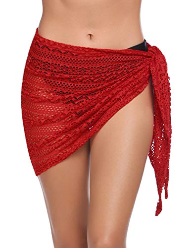 Ekouaer Women Short Sarongs Beach Wrap Sheer Chiffon Bikini Wrap Cover Ups Skirt for Swimwear Small