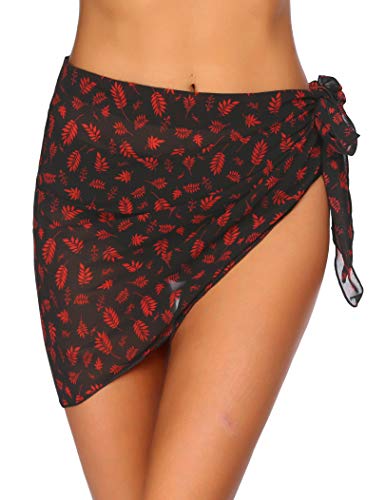 Ekouaer Women Short Sarongs Beach Wrap Sheer Chiffon Bikini Wrap Cover Ups Skirt for Swimwear Small