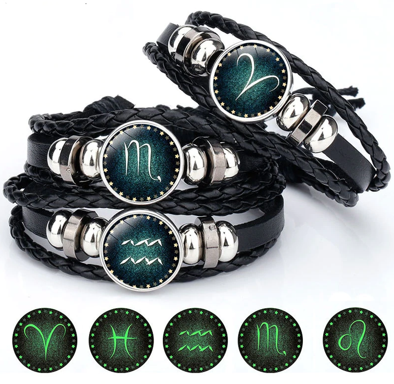 12 Constellation Luminous Bracelet Men Leather