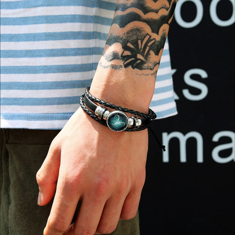 12 Constellation Luminous Bracelet Men Leather