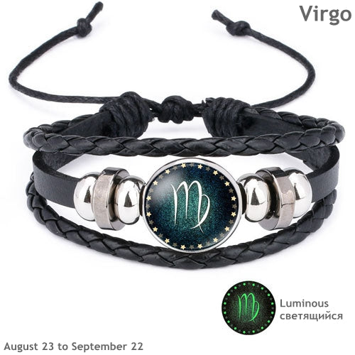 12 Constellation Luminous Bracelet Men Leather