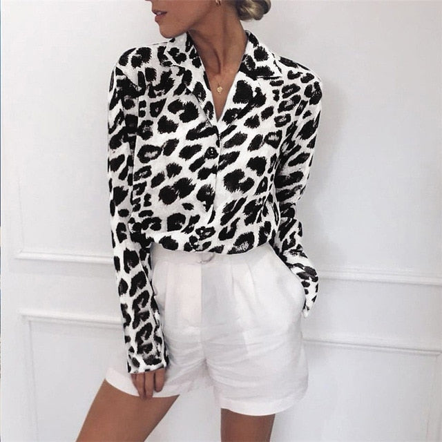 Women Casual Leopard Printed Chiffon Blouse