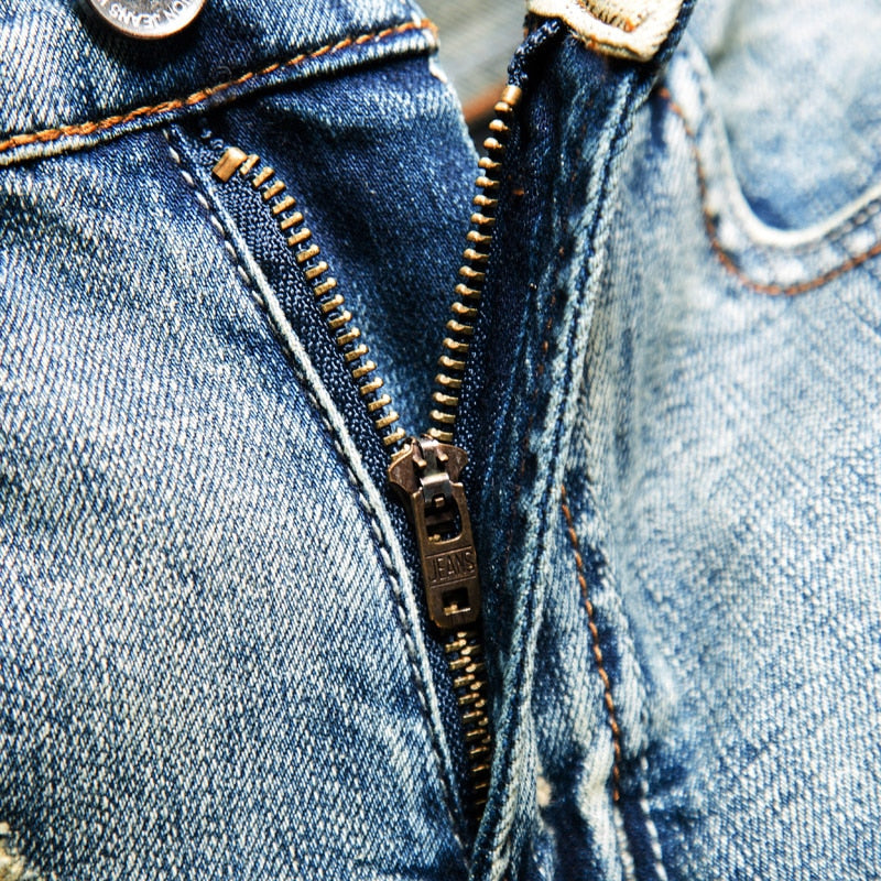 Blue Men Streetwear Ripped Bermuda Jeans