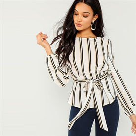 Elegant Striped Print Long Sleeve Blouse