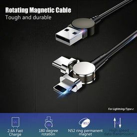 Magnetic USB Type C Cable Data Sync Nylon Braided LED Indicator Magnet Charger