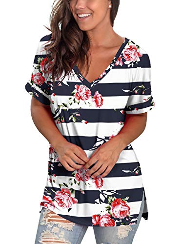 Womens Tshirts Short Sleeves Cute Juniors Tops Beach Printed Tunics Side Split S