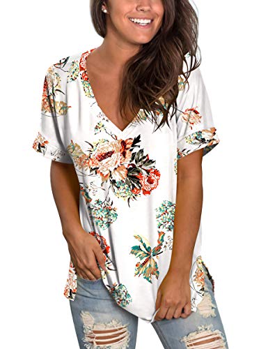 Womens Tshirts Short Sleeves Cute Juniors Tops Beach Printed Tunics Side Split S
