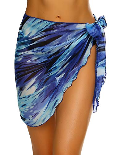 Ekouaer Women Short Sarongs Beach Wrap Sheer Chiffon Bikini Wrap Cover Ups Skirt for Swimwear Small