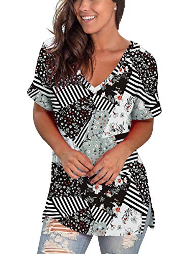 Womens Tshirts Short Sleeves Cute Juniors Tops Beach Printed Tunics Side Split S