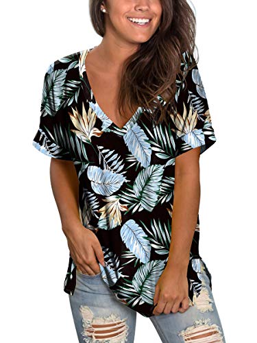 Womens Tshirts Short Sleeves Cute Juniors Tops Beach Printed Tunics Side Split S