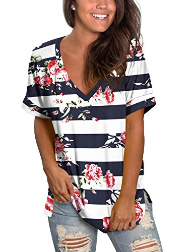 Womens Tshirts Short Sleeves Cute Juniors Tops Beach Printed Tunics Side Split S
