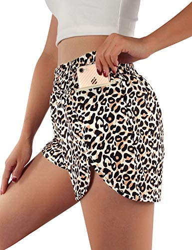 Blooming Jelly Womens Quick-Dry Running Shorts Sport Layer Elastic Waist Active Workout Shorts with Pockets 1.75" (x-Small, Army Green)