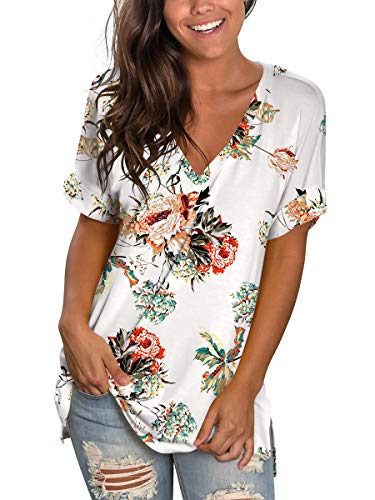Womens Tshirts Short Sleeves Cute Juniors Tops Beach Printed Tunics Side Split S