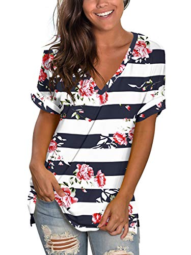 Womens Tshirts Short Sleeves Cute Juniors Tops Beach Printed Tunics Side Split S